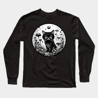 Black cat mushroom field Long Sleeve T-Shirt